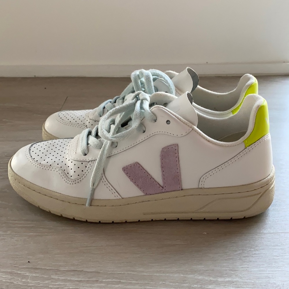 Madewell x Veja leather and suede V-10 sneakers in pastel neon colorblock